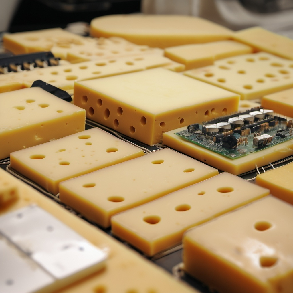 circuit board on cheese block