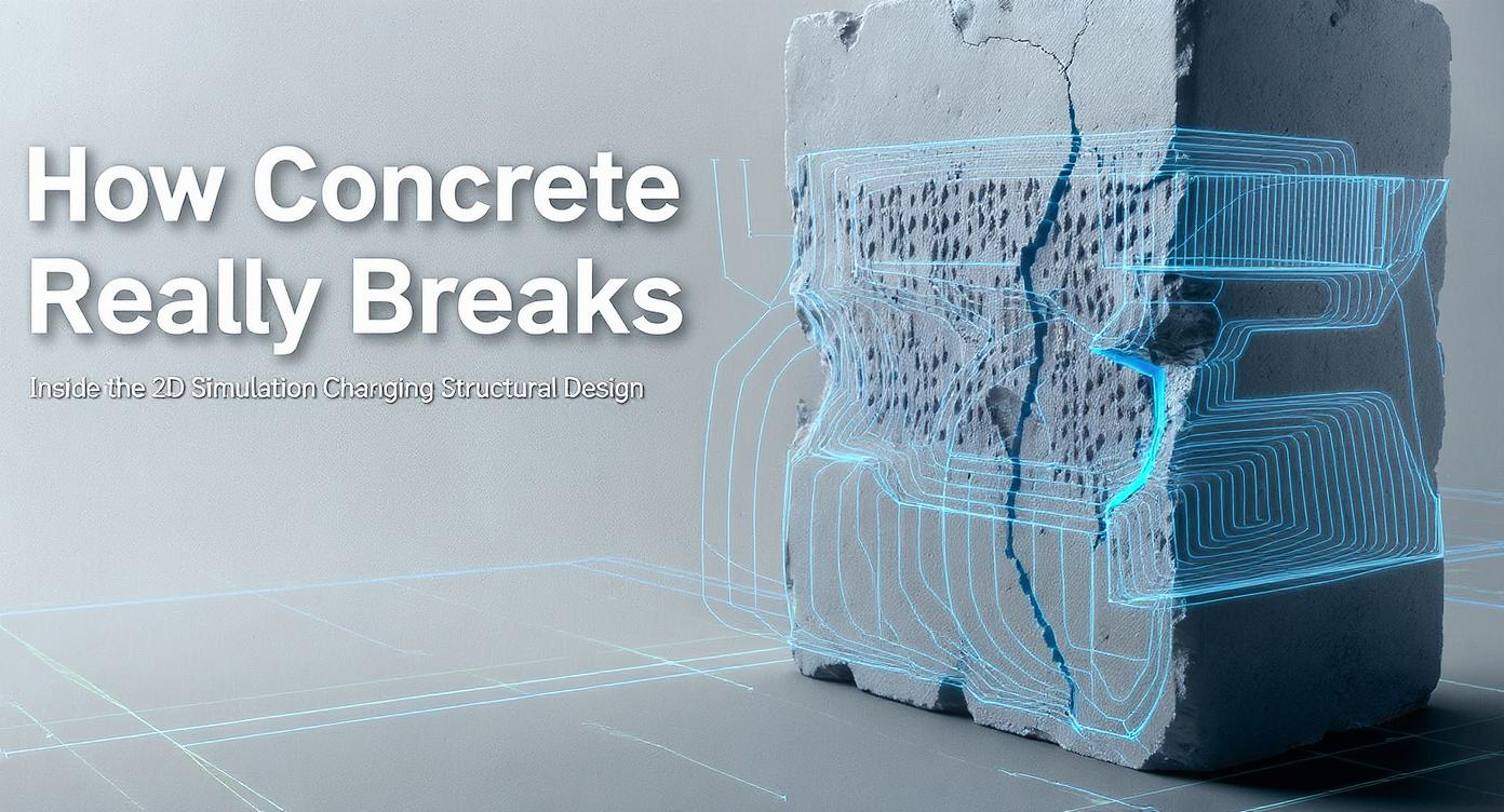 Cross-sectional simulation of cracked concrete with visible rock aggregates and fracture patterns