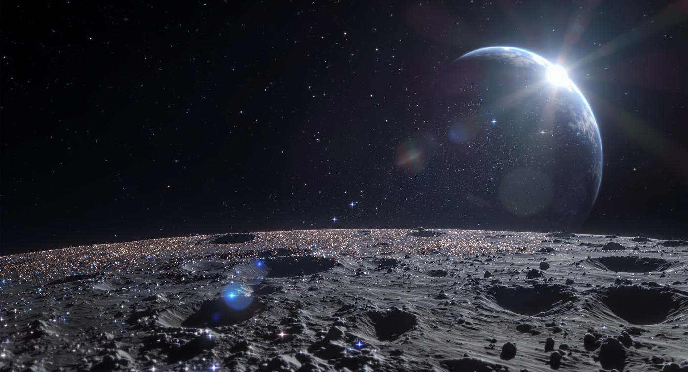 Glowing stardust particles found on the Moon with Earth in the distance