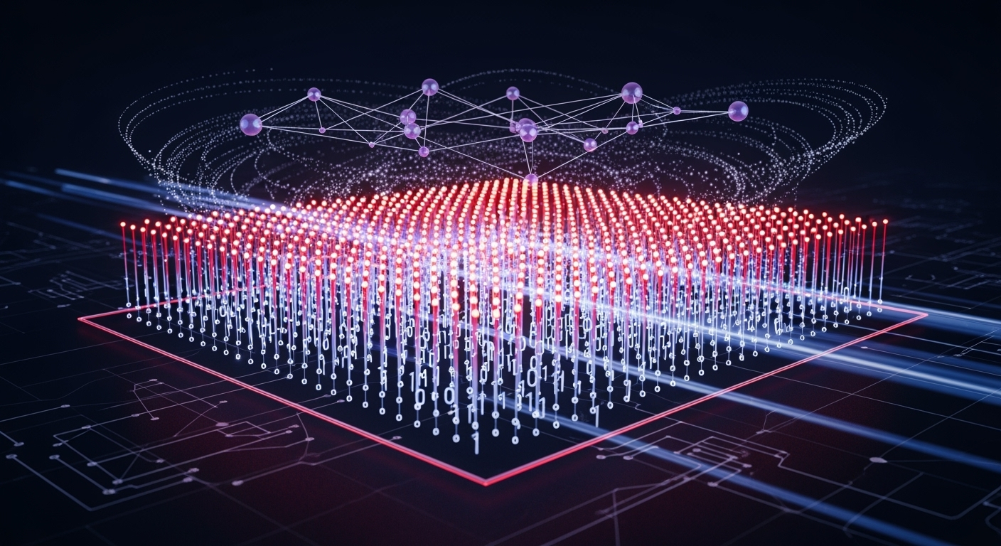 AI-optimized all-optical XOR logic gate visualized in a photonic crystal grid with light beams and neural network overlay.