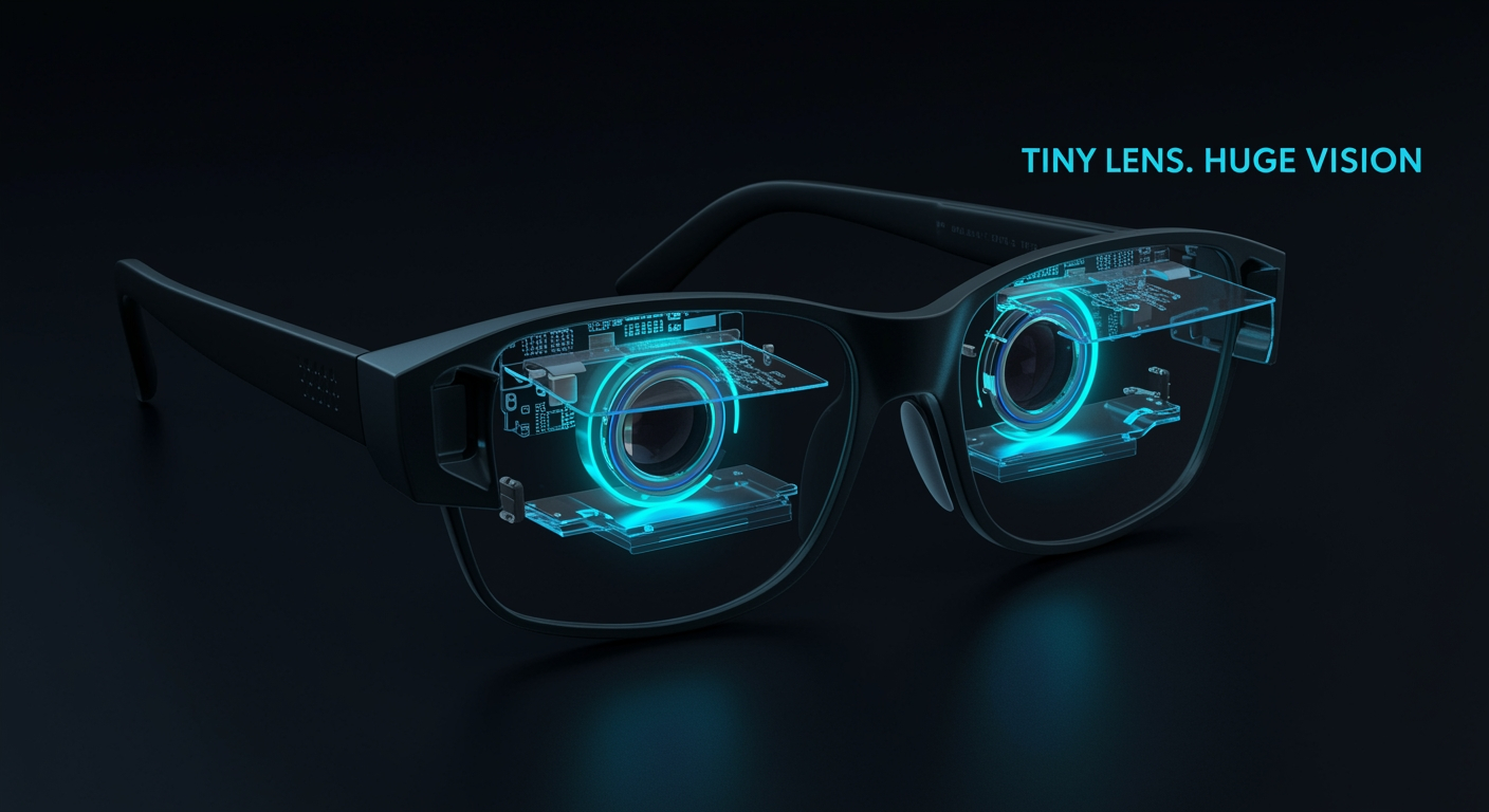 Compact IR metalens eye camera for AR glasses gaze tracking and iris authentication.