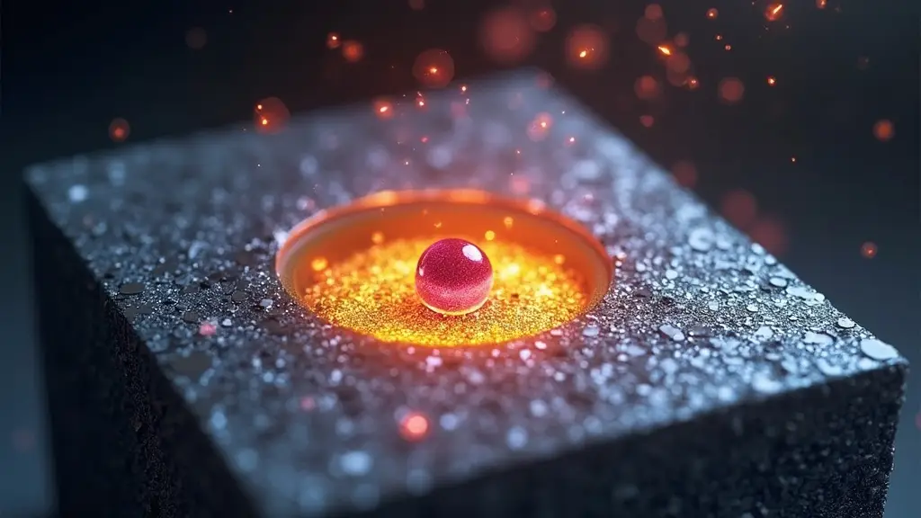 Cutaway of a diamond anvil cell with a thin hBN sensor layer mapping stress and magnetism around a tiny Cr1+δTe2 flake.