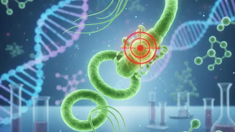3D illustration of Lyme disease bacterium with highlighted enzyme target.