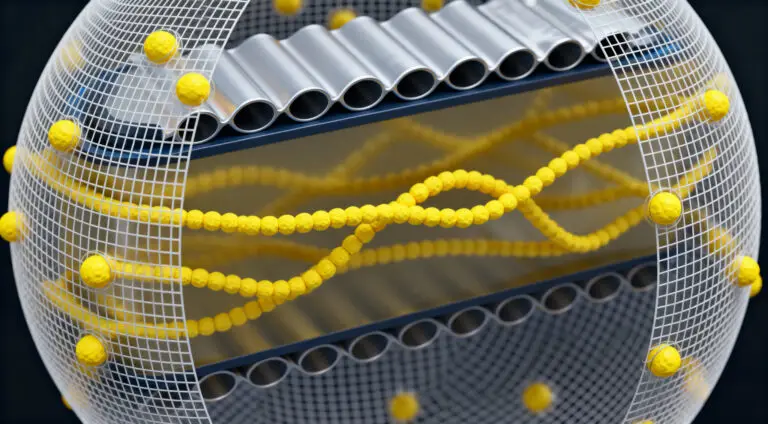 Colored droplets autonomously sliding through a transparent 3D-printed microfluidic chip with slippery channels.