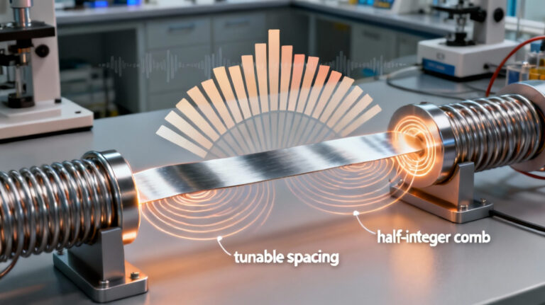 Magnetostrictive ribbon resonator driven by magnetic coils creating a tunable mechanical frequency comb.